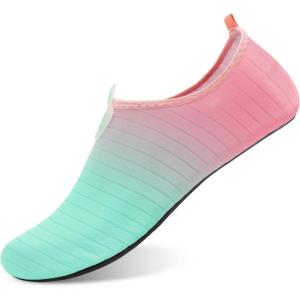 L-RUN Unisex Water Shoes Barefoot Skin Summer Swim Shoes for Run Dive Surf Beach Yoga(G Green Pink)
