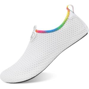 L-RUN Unisex Water Shoes Barefoot Skin Summer Swim Shoes for Run Dive Surf Beach Yoga(White Holes)