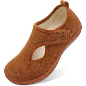 L-RUN Womens Slippers Wide Toe Box Barefoot Diabetic Shoes Women Ladies Winter House Shoes for Indoor and Outdoor(Brown)