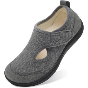 L-RUN Womens Slippers Wide Toe Box Barefoot Diabetic Shoes Women Ladies Winter House Shoes for Indoor and Outdoor(Grey)