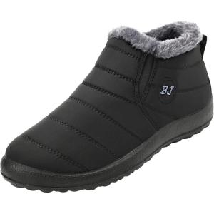 L-RUN Womens Winter Snow Boots Fur Lined Warm Ankle Boots Slip on Men’s Snow Ankle Boots Lightweight Outdoor Footwear(Black)
