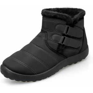 L-RUN Womens Winter Snow Boots Fur Lined Warm Ankle Boots Slip on Men’s Snow Ankle Boots Lightweight Outdoor Footwear(G7_black)