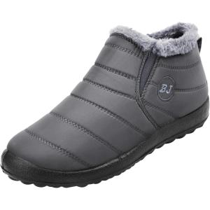 L-RUN Womens Winter Snow Boots Fur Lined Warm Ankle Boots Slip on Men’s Snow Ankle Boots Lightweight Outdoor Footwear(Grey)