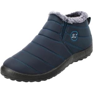 L-RUN Womens Winter Snow Boots Fur Lined Warm Ankle Boots Slip on Men’s Snow Ankle Boots Lightweight Outdoor Footwear(Navy)