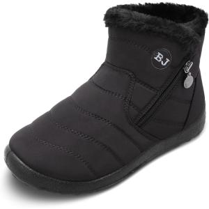 L-RUN Womens Winter Snow Boots Fur Lined Warm Ankle Boots Slip on Men’s Snow Ankle Boots Lightweight Outdoor Footwear(Z_black)
