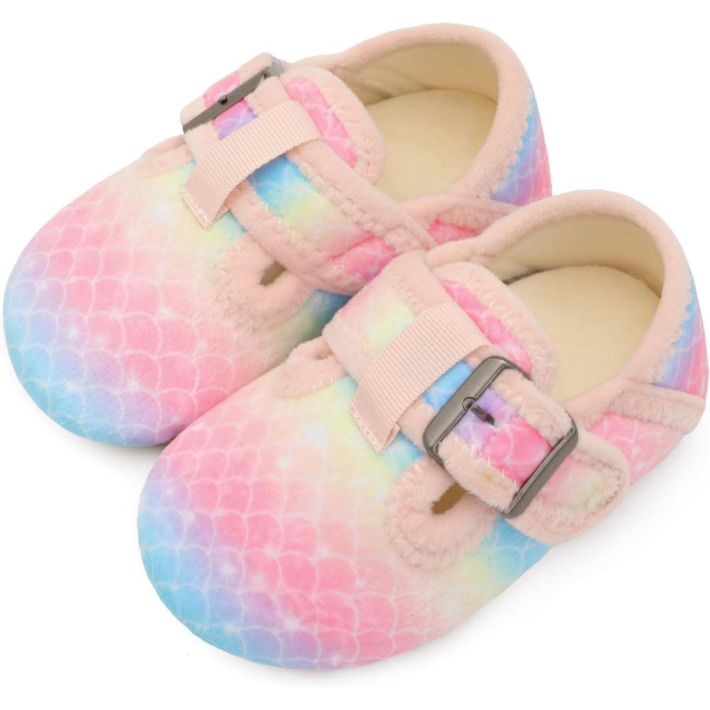 imageLRUN Cozy Toddler Slippers Nonslip Boys Girls House Slippers Wide Kids Winter Shoes Warm Adjustable Strap Home ShoesMermaid