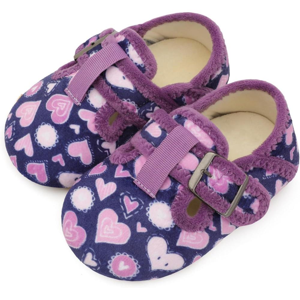 imageLRUN Cozy Toddler Slippers Nonslip Boys Girls House Slippers Wide Kids Winter Shoes Warm Adjustable Strap Home ShoesPurple Heart