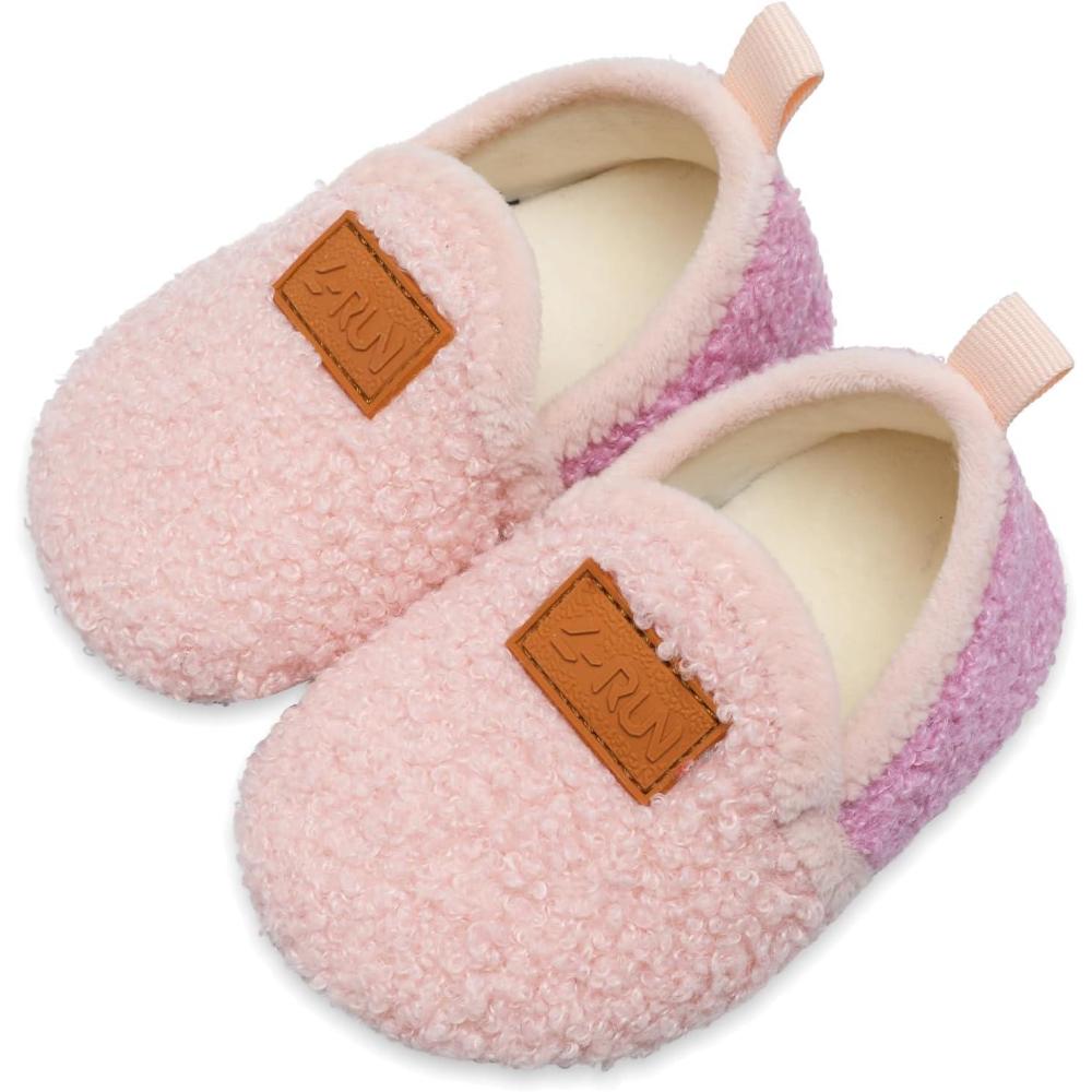 imageLRUN Toddler Boys Girls House Slippers Indoor Home Shoes Warm Slipper Socks for Kids Baby Soft Winter Warm Walking ShoesApink Purple