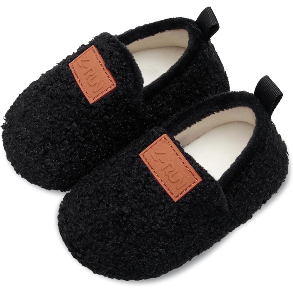 imageLRUN Toddler Boys Girls House Slippers Indoor Home Shoes Warm Slipper Socks for Kids Baby Soft Winter Warm Walking ShoesBblack