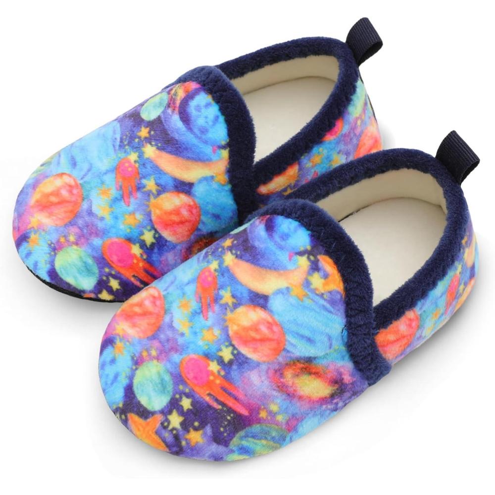 imageLRUN Toddler Boys Girls House Slippers Indoor Home Shoes Warm Slipper Socks for Kids Baby Soft Winter Warm Walking ShoesBlue Sky