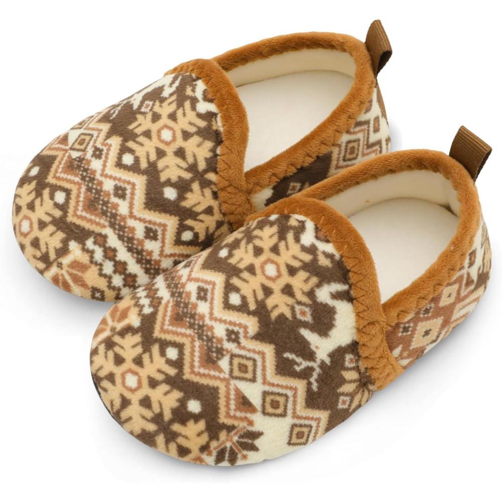 imageLRUN Toddler Boys Girls House Slippers Indoor Home Shoes Warm Slipper Socks for Kids Baby Soft Winter Warm Walking ShoesBrown Deer