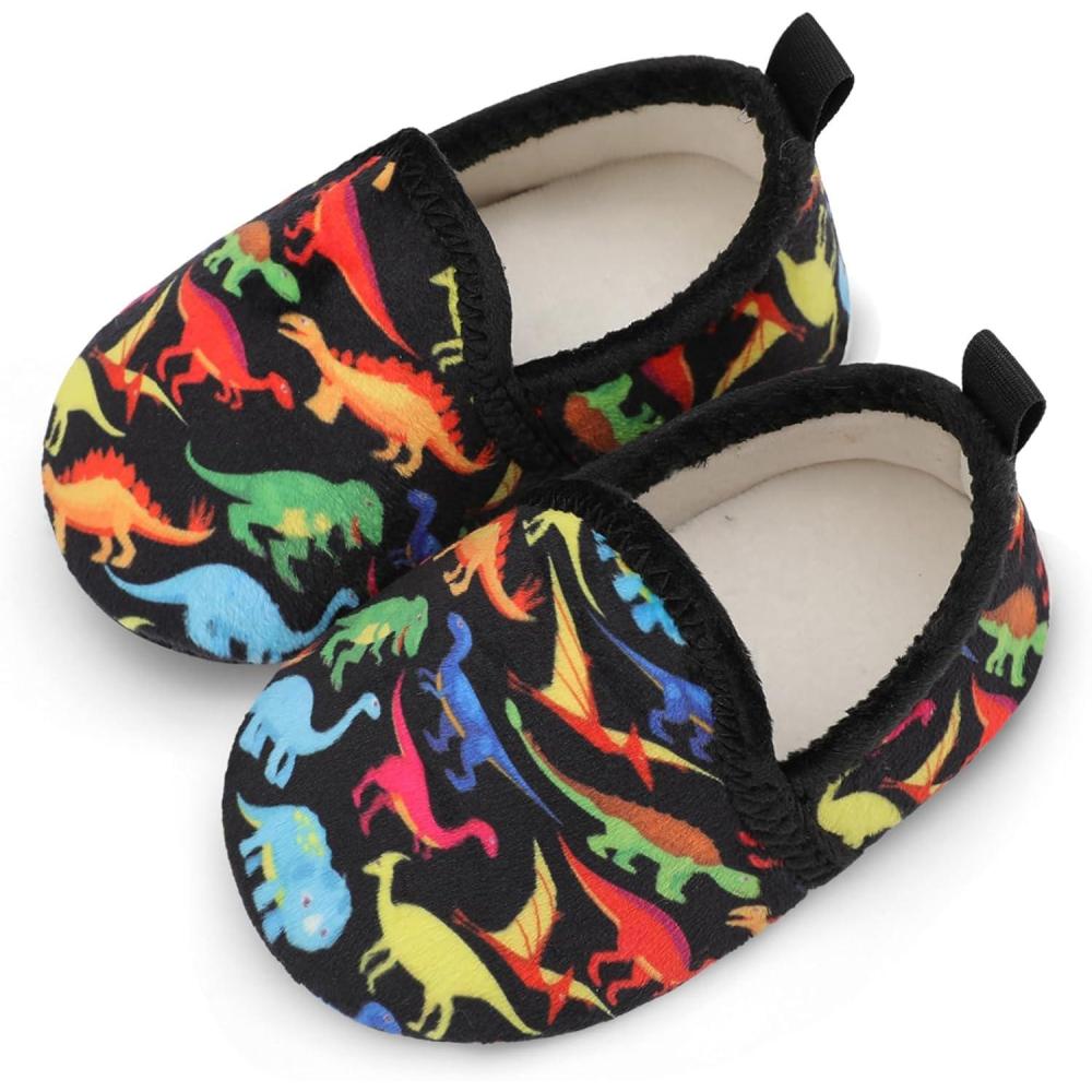 imageLRUN Toddler Boys Girls House Slippers Indoor Home Shoes Warm Slipper Socks for Kids Baby Soft Winter Warm Walking ShoesColor Dinosaur
