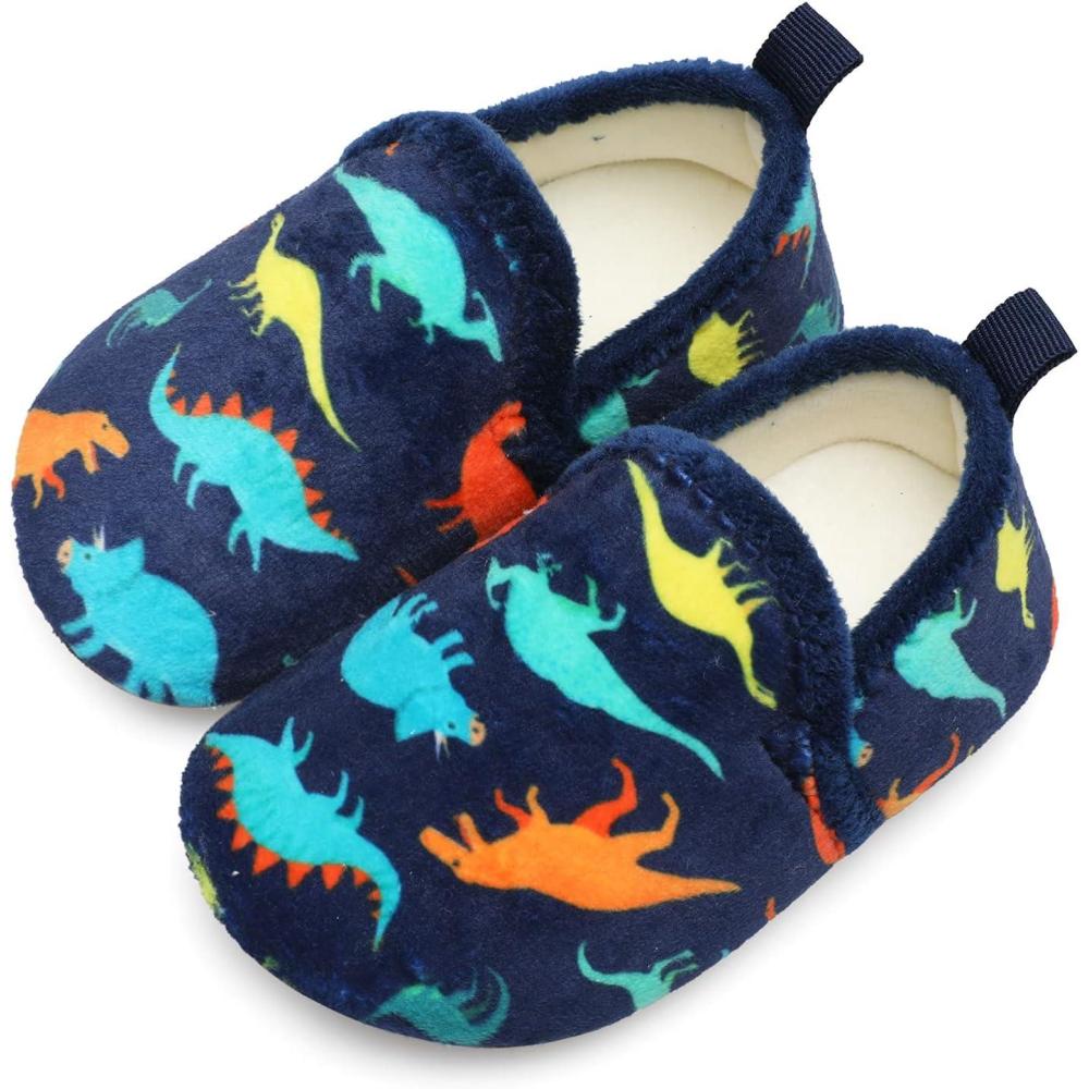 imageLRUN Toddler Boys Girls House Slippers Indoor Home Shoes Warm Slipper Socks for Kids Baby Soft Winter Warm Walking ShoesFnavy