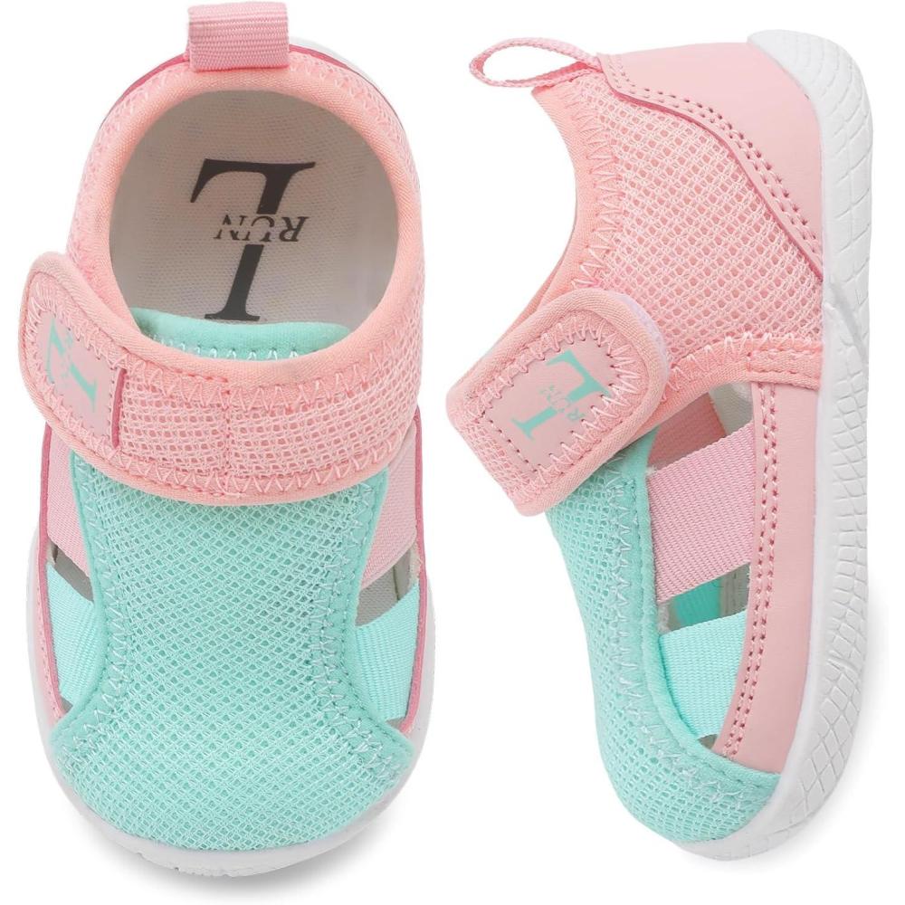 imageLRUN Toddler Shoes Barefoot Kids Sneakers Wide Minimalist Boys Girls Summer Footwear for Indoor Outdoor Walking RunningBlue Pink