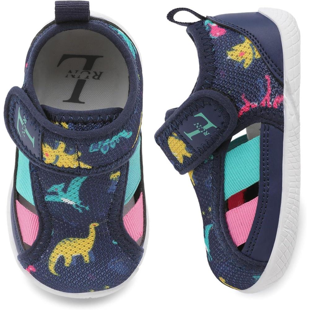 imageLRUN Toddler Shoes Barefoot Kids Sneakers Wide Minimalist Boys Girls Summer Footwear for Indoor Outdoor Walking RunningNavy Dinosaur