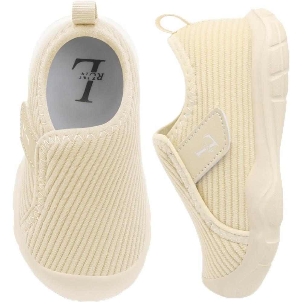 imageLRUN Toddler Slippers Barefoot Boys Girls Corduroy Shoes for Indoor and Outdoor Play Breathable School Shoes for KidsBeige