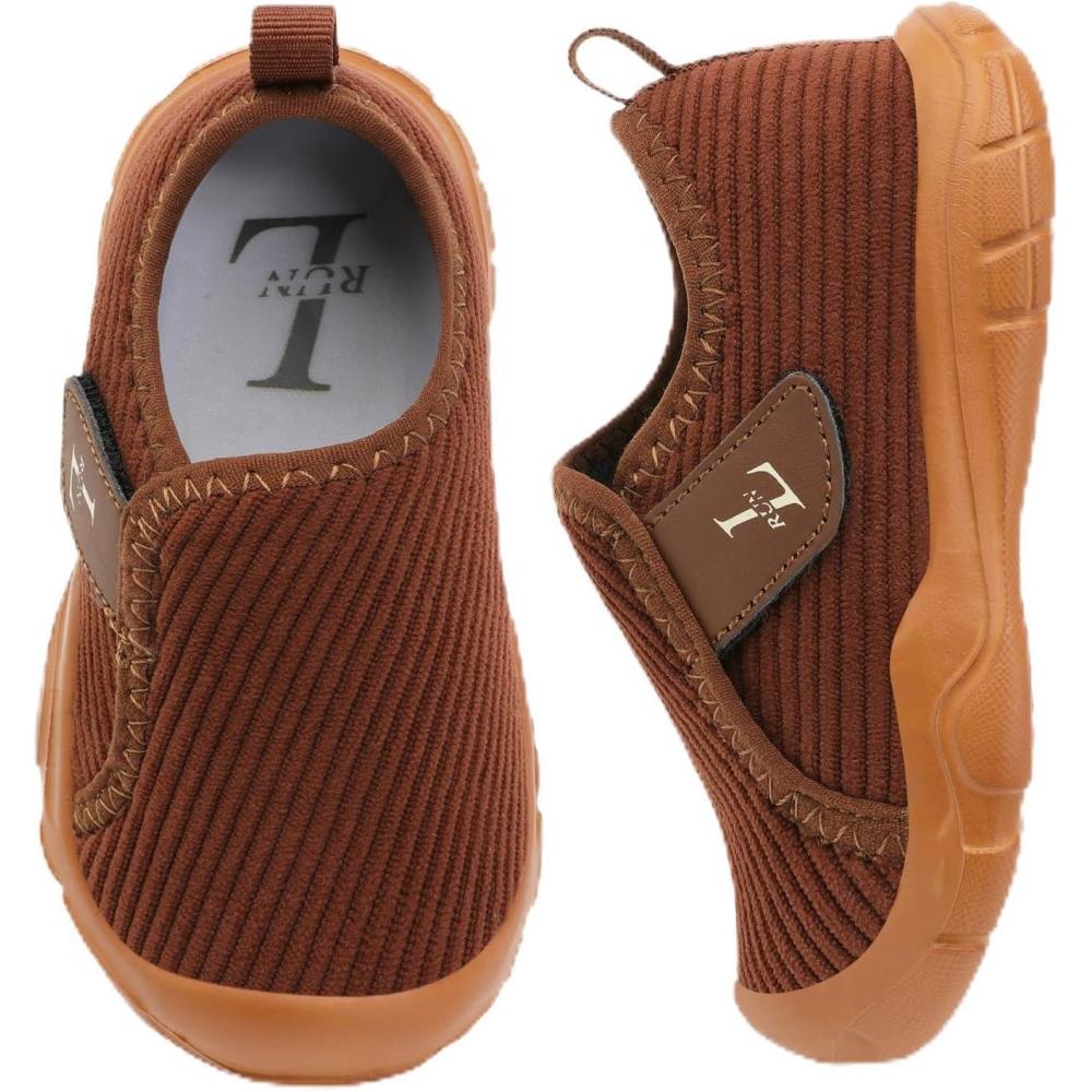 imageLRUN Toddler Slippers Barefoot Boys Girls Corduroy Shoes for Indoor and Outdoor Play Breathable School Shoes for KidsBrown