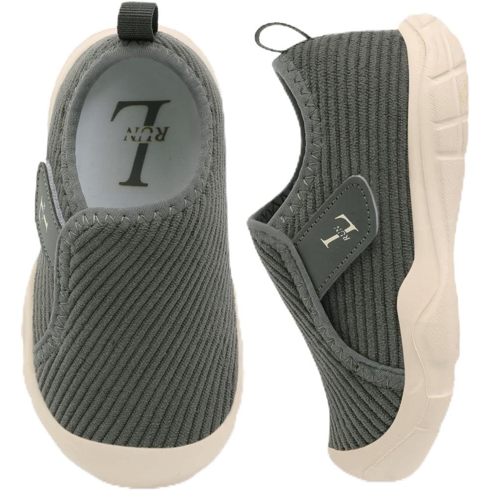 imageLRUN Toddler Slippers Barefoot Boys Girls Corduroy Shoes for Indoor and Outdoor Play Breathable School Shoes for KidsDark Grey