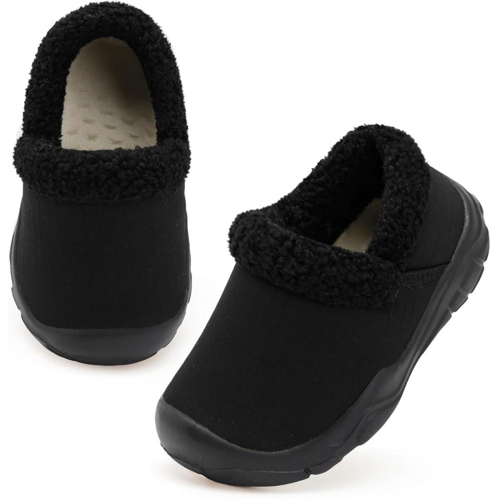imageLRUN Toddler Slippers Boys Girls Winter Warm Shoes SoftSoled PlushLined Slipon Kids Winter Footwear Wide House ShoesBlack