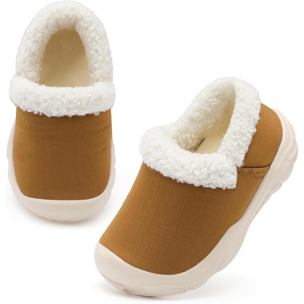 imageLRUN Toddler Slippers Boys Girls Winter Warm Shoes SoftSoled PlushLined Slipon Kids Winter Footwear Wide House ShoesBrown