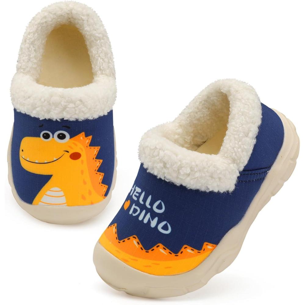 imageLRUN Toddler Slippers Boys Girls Winter Warm Shoes SoftSoled PlushLined Slipon Kids Winter Footwear Wide House ShoesNavy