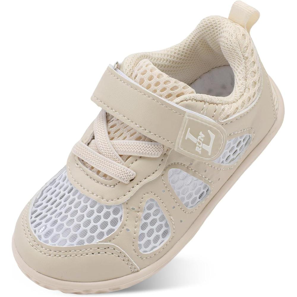 imageLRUN Toddler Sneakers Boys Girls Barefoot Summer Walking Shoes Toddler Boy Tennis Shoes Mesh LightweightBeige