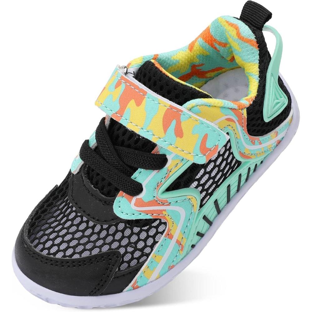 imageLRUN Toddler Sneakers Boys Girls Barefoot Summer Walking Shoes Toddler Boy Tennis Shoes Mesh LightweightBlack Blue