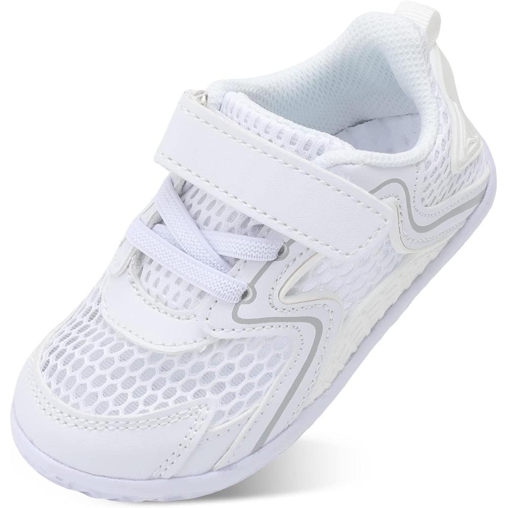 imageLRUN Toddler Sneakers Boys Girls Barefoot Summer Walking Shoes Toddler Boy Tennis Shoes Mesh LightweightWhite Silver