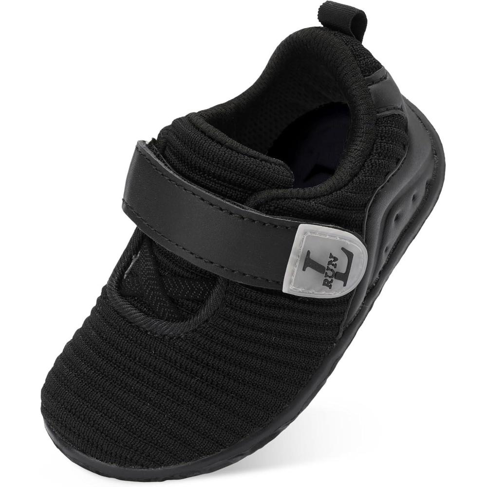imageLRUN Toddler Sneakers Boys Girls Lightweight Shoes Knit Kids Walking Shoes for Indoor OutdoorAll Black