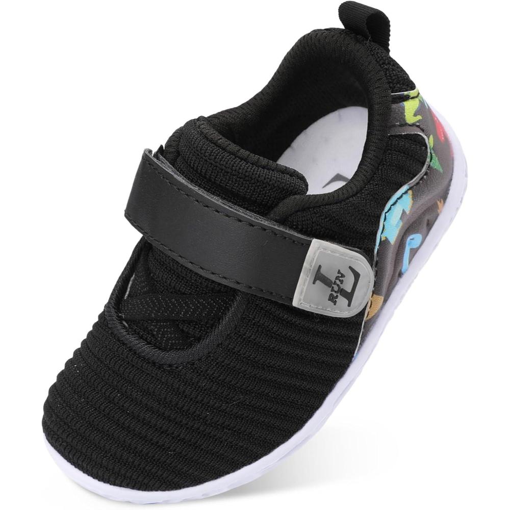 imageLRUN Toddler Sneakers Boys Girls Lightweight Shoes Knit Kids Walking Shoes for Indoor OutdoorBlack