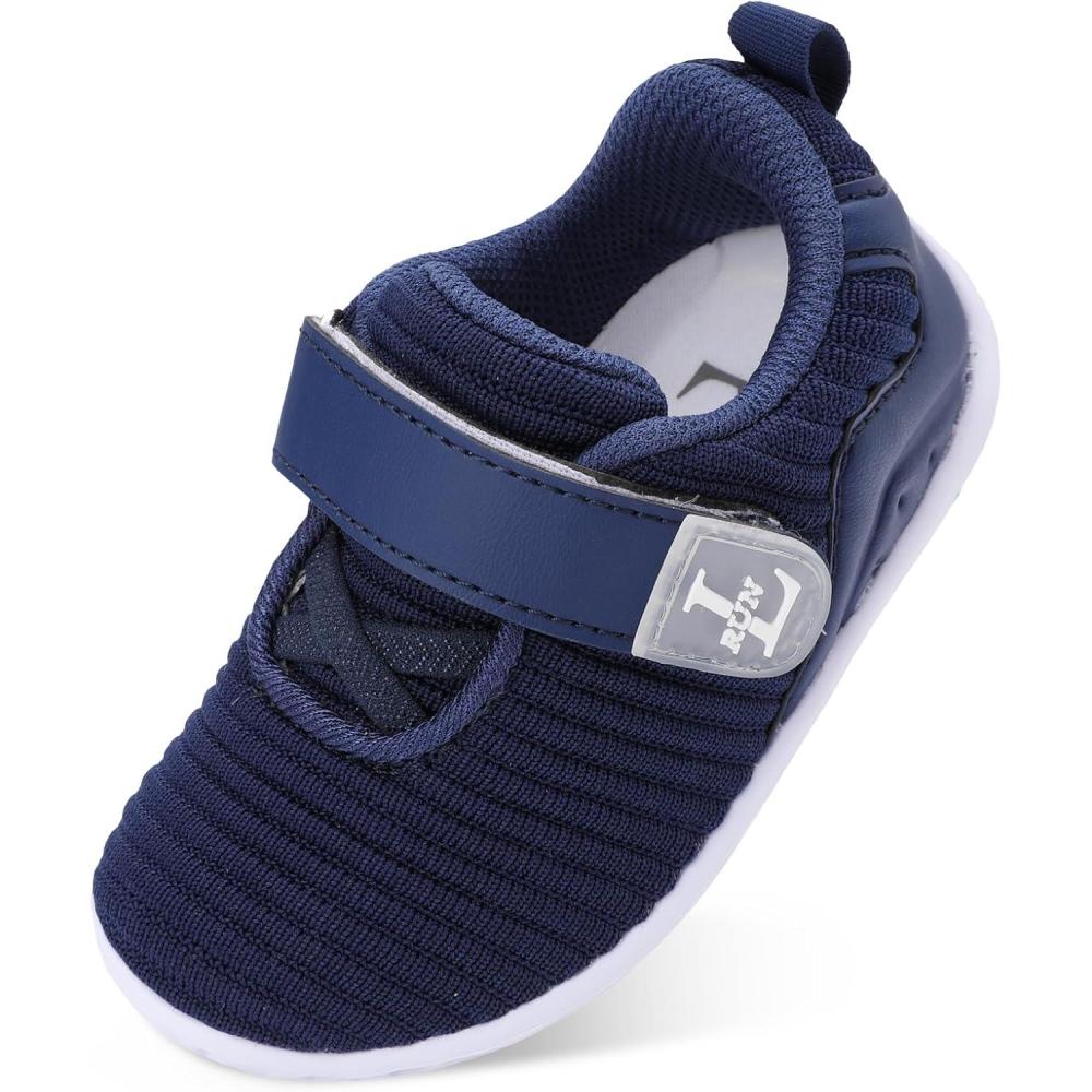 imageLRUN Toddler Sneakers Boys Girls Lightweight Shoes Knit Kids Walking Shoes for Indoor OutdoorNavy