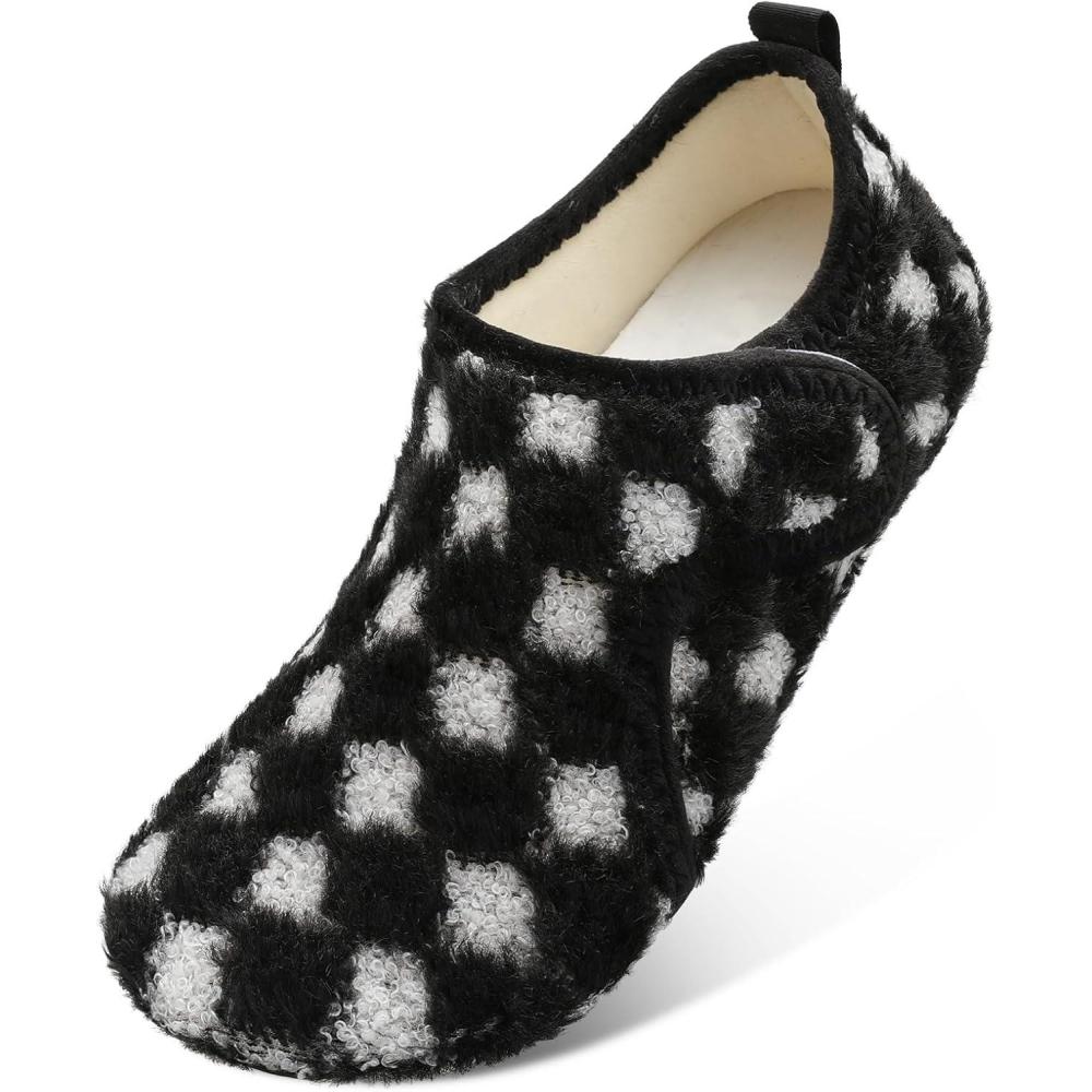 imageLRUN Womens Mens House Slippers Indoor Home Shoes Warm Barefoot Slippers Outdoor House Shoes AntislipBlack White