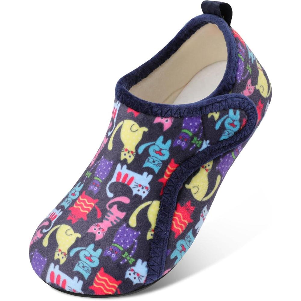 imageLRUN Womens Mens House Slippers Indoor Home Shoes Warm Barefoot Slippers Outdoor House Shoes AntislipNavy Cat