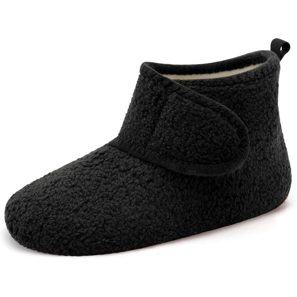 imageLRUN Womens Mens House Slippers NonSlip Warm Booties Slippers for Indoor and Outdoor Lighweight House Shoes WashableBlack