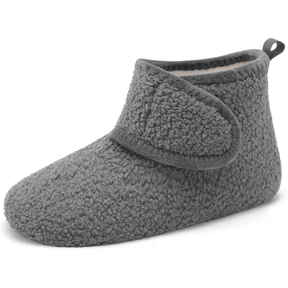 imageLRUN Womens Mens House Slippers NonSlip Warm Booties Slippers for Indoor and Outdoor Lighweight House Shoes WashableDark Grey