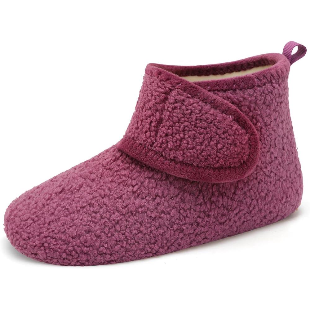 imageLRUN Womens Mens House Slippers NonSlip Warm Booties Slippers for Indoor and Outdoor Lighweight House Shoes WashableDark Purple