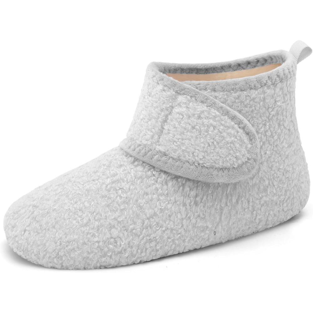 imageLRUN Womens Mens House Slippers NonSlip Warm Booties Slippers for Indoor and Outdoor Lighweight House Shoes WashableLight Grey