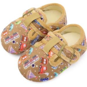 L-RUN Cozy Toddler Slippers Non-slip Boys Girls House Slippers Wide Kids Winter Shoes Warm Adjustable Strap Home Shoes(Brown Car)