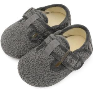 L-RUN Cozy Toddler Slippers Non-slip Boys Girls House Slippers Wide Kids Winter Shoes Warm Adjustable Strap Home Shoes(Dark Grey)