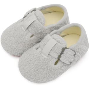 L-RUN Cozy Toddler Slippers Non-slip Boys Girls House Slippers Wide Kids Winter Shoes Warm Adjustable Strap Home Shoes(Light Grey)