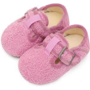 L-RUN Cozy Toddler Slippers Non-slip Boys Girls House Slippers Wide Kids Winter Shoes Warm Adjustable Strap Home Shoes(Purple)