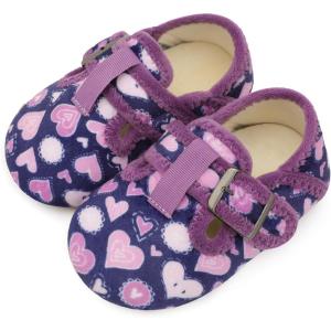 L-RUN Cozy Toddler Slippers Non-slip Boys Girls House Slippers Wide Kids Winter Shoes Warm Adjustable Strap Home Shoes(Purple Heart)