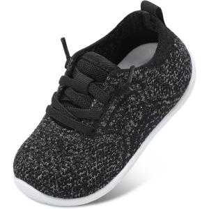 L-RUN Toddler Barefoot Boys Girls Tennis Shoes Wide Summer School Walking Sneakers Baby First Walking Shoes(Black Grey)