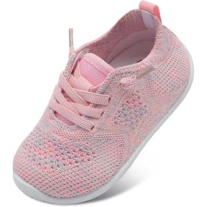 L-RUN Toddler Barefoot Boys Girls Tennis Shoes Wide Summer School Walking Sneakers Baby First Walking Shoes(Pink Blend)