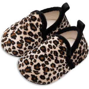 L-RUN Toddler Boys Girls House Slippers Indoor Home Shoes Warm Slipper Socks for Kids Baby Soft Winter Warm Walking Shoes(A_leopard)