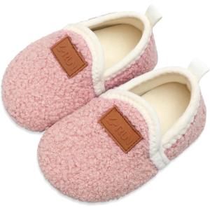 L-RUN Toddler Boys Girls House Slippers Indoor Home Shoes Warm Slipper Socks for Kids Baby Soft Winter Warm Walking Shoes(A_pink)