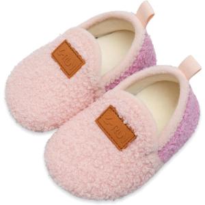 L-RUN Toddler Boys Girls House Slippers Indoor Home Shoes Warm Slipper Socks for Kids Baby Soft Winter Warm Walking Shoes(A_pink Purple)