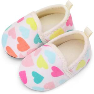 L-RUN Toddler Boys Girls House Slippers Indoor Home Shoes Warm Slipper Socks for Kids Baby Soft Winter Warm Walking Shoes(Beige Heart)