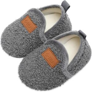 L-RUN Toddler Boys Girls House Slippers Indoor Home Shoes Warm Slipper Socks for Kids Baby Soft Winter Warm Walking Shoes(B_grey)