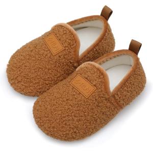 L-RUN Toddler Boys Girls House Slippers Indoor Home Shoes Warm Slipper Socks for Kids Baby Soft Winter Warm Walking Shoes(Brown Curls)